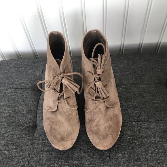 Taupe suede wedge-heel booties - Picture 1 of 2